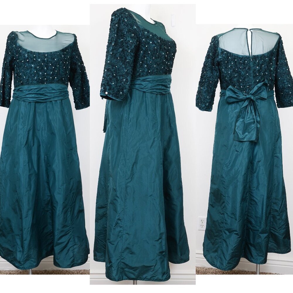 Vintage Richilene New York Saks Fifth Avenue Green Silk Formal‎ Gown Size 18/20